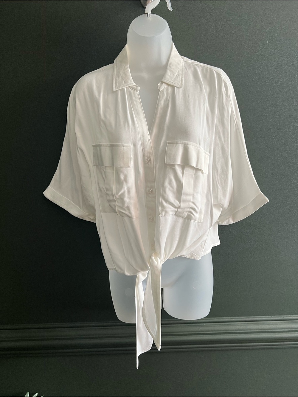 Lascana Women's White Tie-Front Button-Up Pocket Top